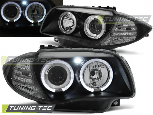 LED Angel Eyes Scheinwerfer für BMW 1er E81, E82, E87, E88 04-11 schwarz